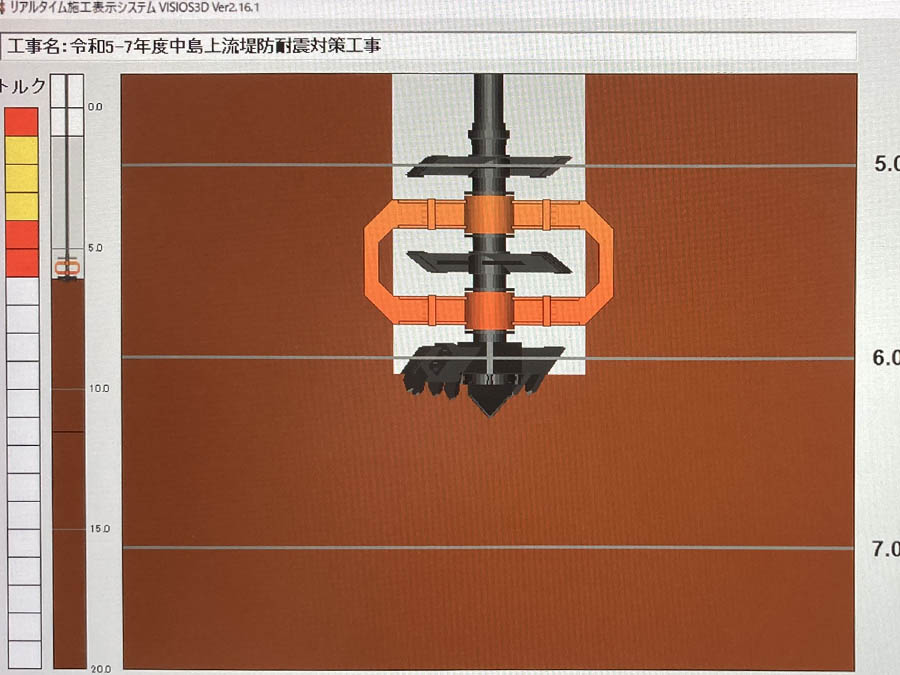 地盤改良工　スラリー攪拌(施工表示システム)
